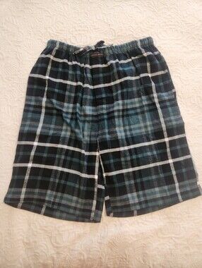 Andrew Scott Plaid Lounge Shorts in Black and Teal 100% Cotton